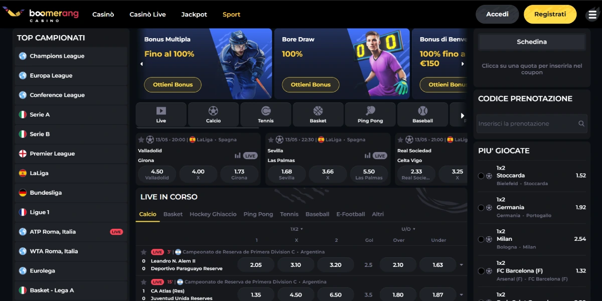Boomerang - Bonus Settimanali e Ampia Offerta Sportiva